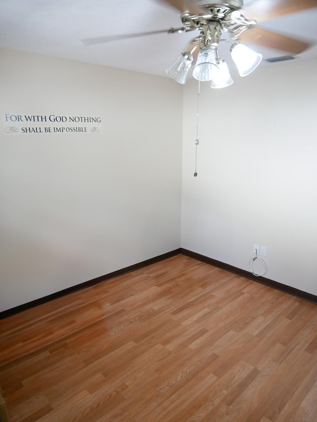 empty room featuring ceiling fan and light hardwood / wood-style floors