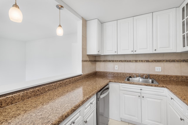 kitchen with pendant lighting and white cabinets