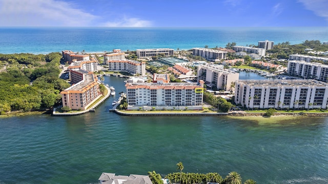 aerial view with a water view