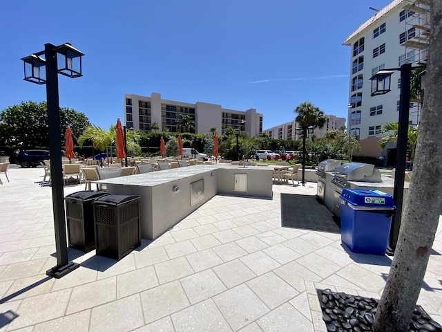 view of patio / terrace with a bar, grilling area, and exterior kitchen