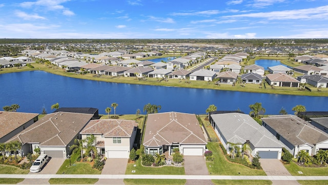 aerial view with a water view