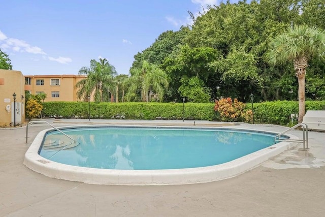 view of swimming pool featuring a patio