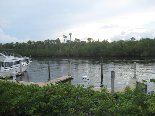 view of dock with a water view