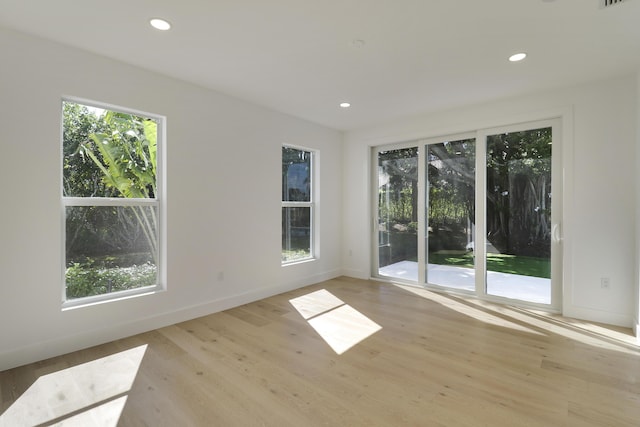 unfurnished room featuring a healthy amount of sunlight and light wood-type flooring