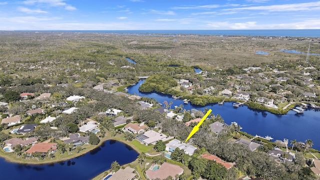 aerial view featuring a water view