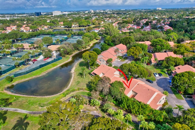 bird's eye view featuring a water view