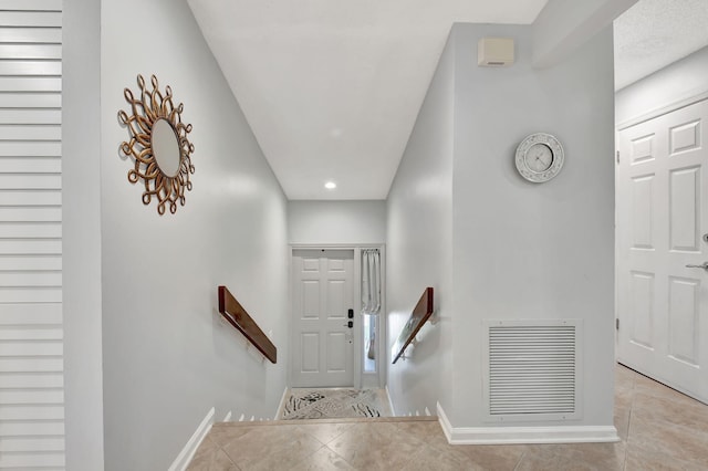 5540 Coach House Cir Unit F, Boca Raton, FL 33486 - stairway with baseboards, tile patterned flooring, and recessed lighting