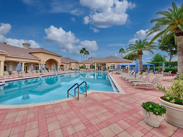 view of pool featuring a patio area