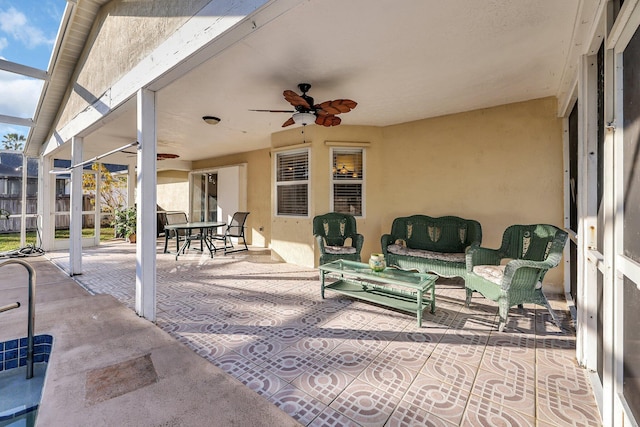 view of patio / terrace featuring ceiling fan and an outdoor hangout area