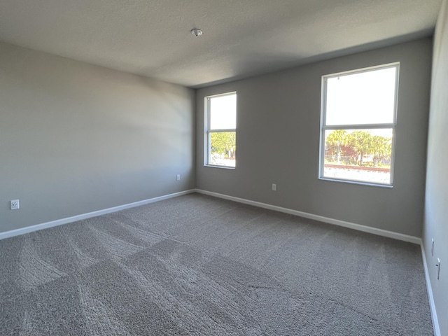 carpeted empty room with a textured ceiling