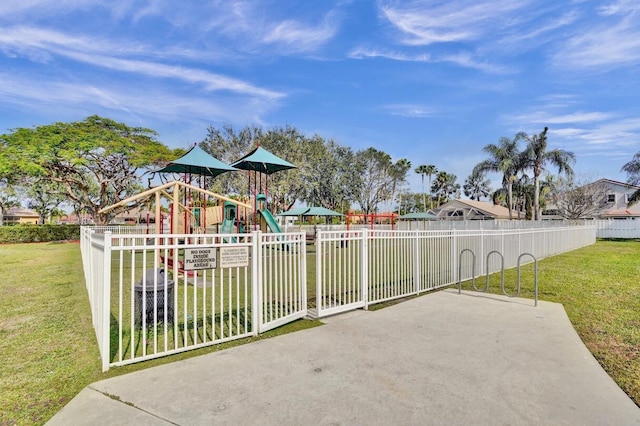 view of patio featuring a playground