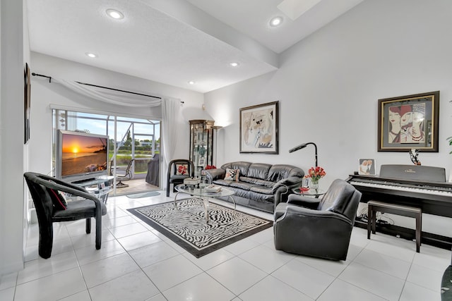 living room with light tile patterned floors