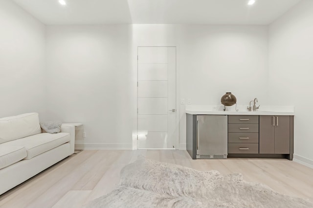 interior space featuring sink and light wood-type flooring