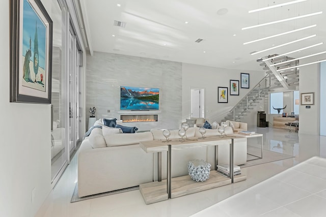 living room featuring light tile patterned floors