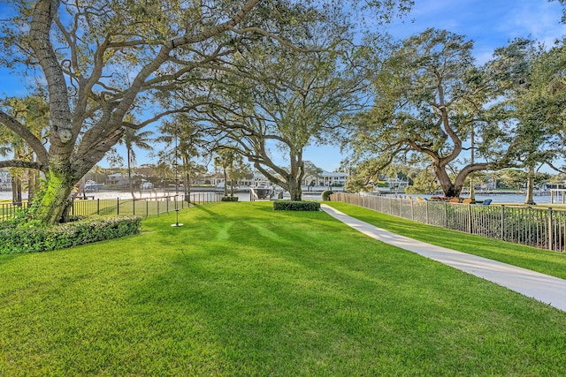 view of yard with a water view