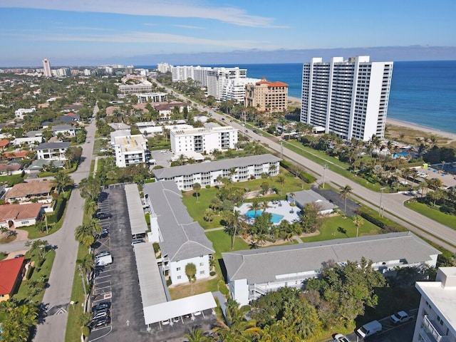 aerial view with a water view and a city view