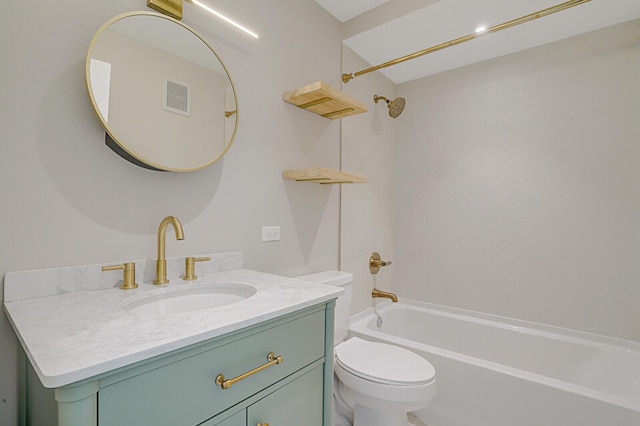 bathroom featuring shower / bath combination, visible vents, vanity, and toilet