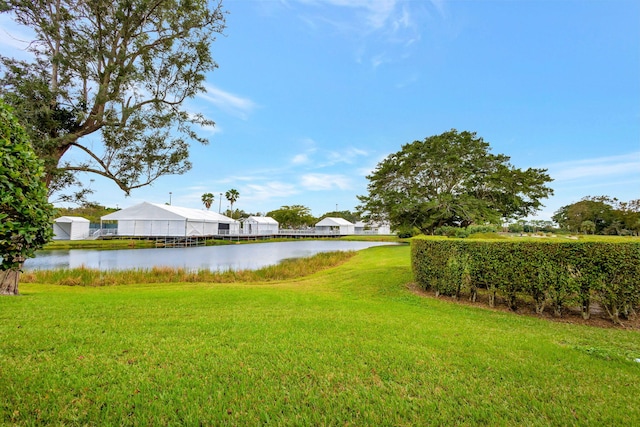 view of yard with a water view