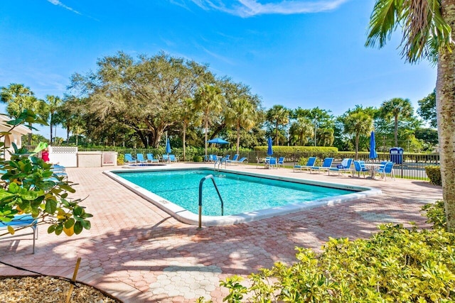 view of pool featuring a patio