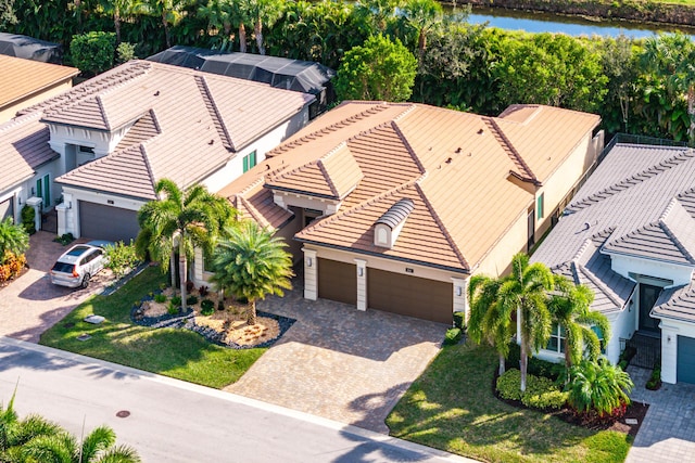 aerial view with a water view