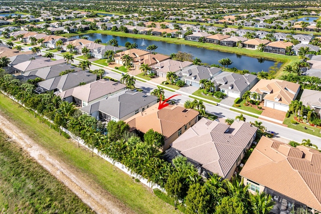 aerial view with a water view