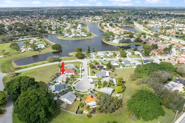 bird's eye view featuring a water view