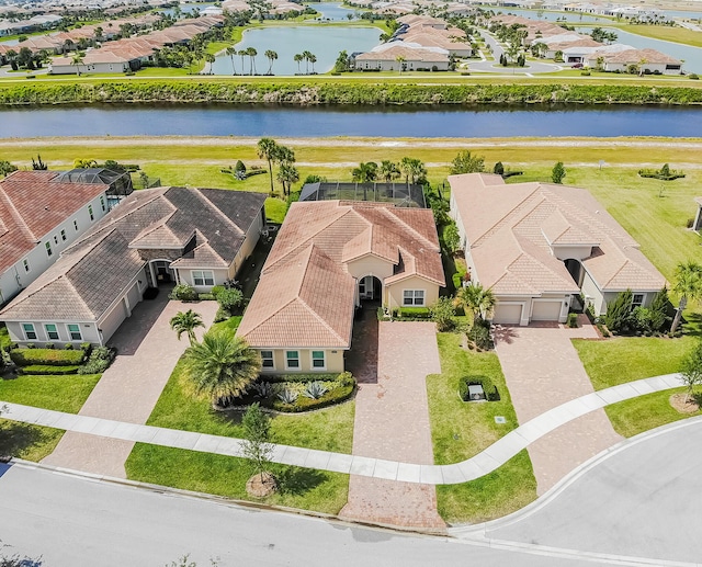 aerial view with a water view