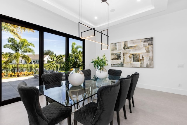 dining room featuring a tray ceiling