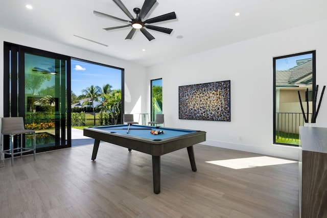 game room featuring billiards and hardwood / wood-style floors