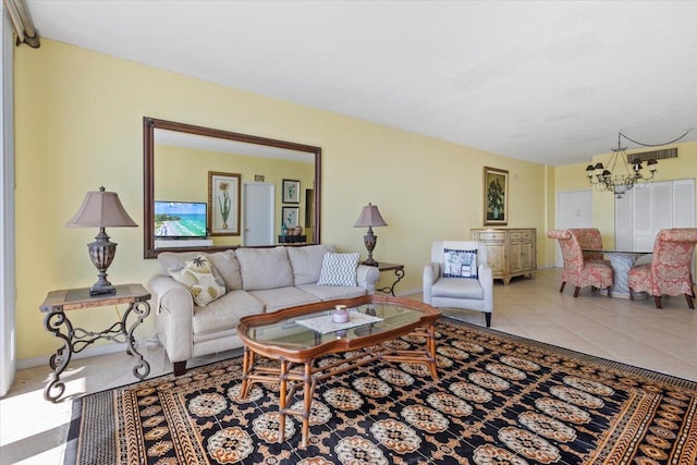 3450 S Ocean Blvd Unit 812, Palm Beach, FL 33480 - living area featuring tile patterned floors, a notable chandelier, and visible vents