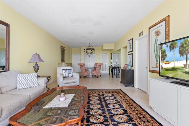3450 S Ocean Blvd Unit 812, Palm Beach, FL 33480 - living room featuring light tile patterned floors and a notable chandelier