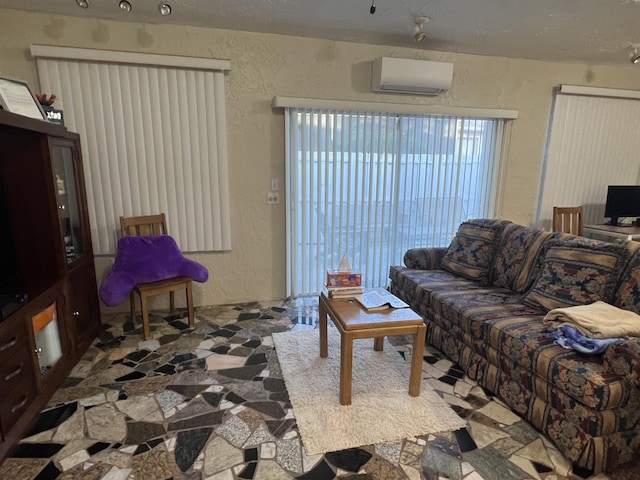 living room with a wall mounted air conditioner