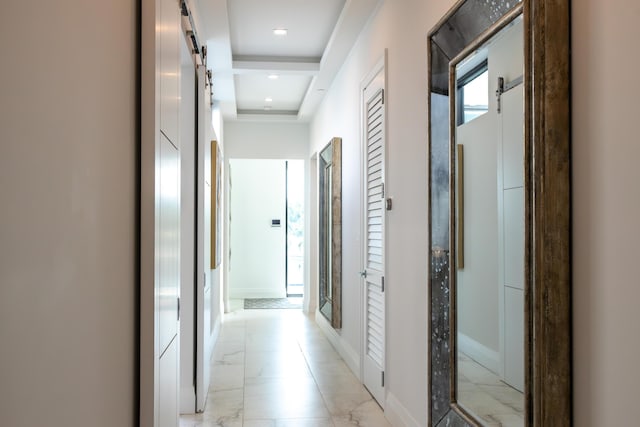 hallway with a barn door