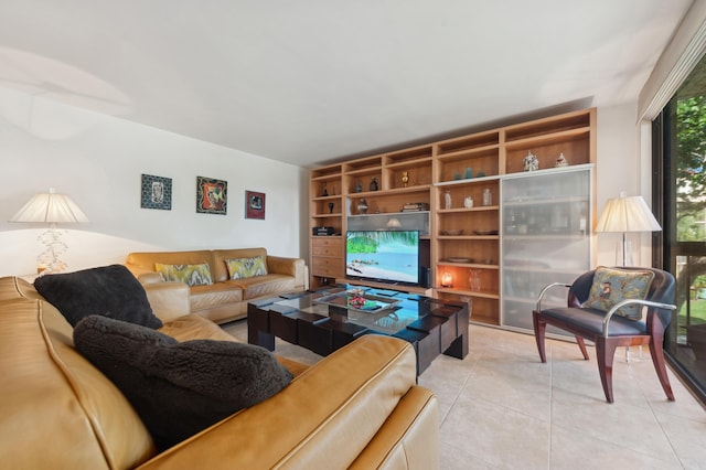 living room with light tile patterned floors