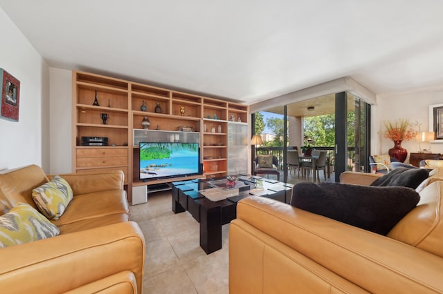 living room featuring light tile patterned floors