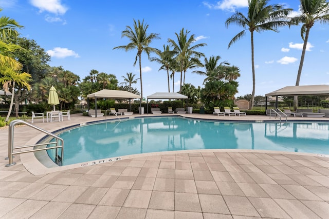 view of pool featuring a gazebo and a patio area