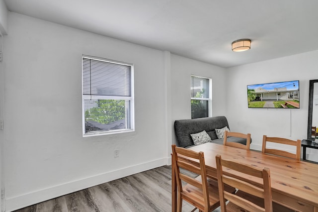 dining room featuring hardwood / wood-style flooring and a healthy amount of sunlight