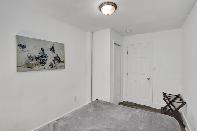 bedroom featuring dark wood-type flooring and a closet