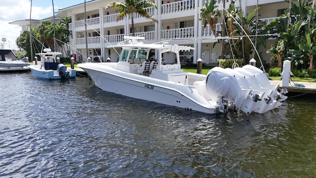 view of dock with a water view