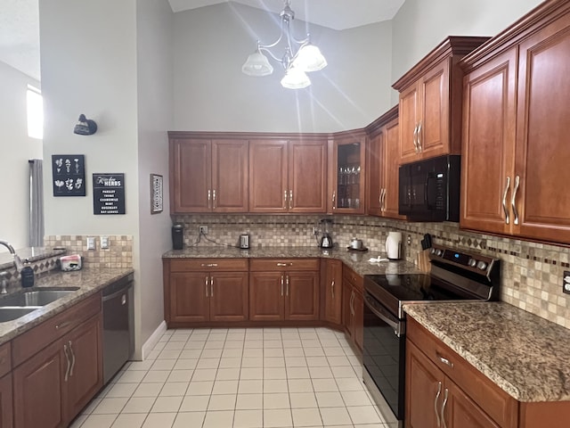 kitchen featuring sink, decorative light fixtures, stainless steel dishwasher, electric stove, and backsplash