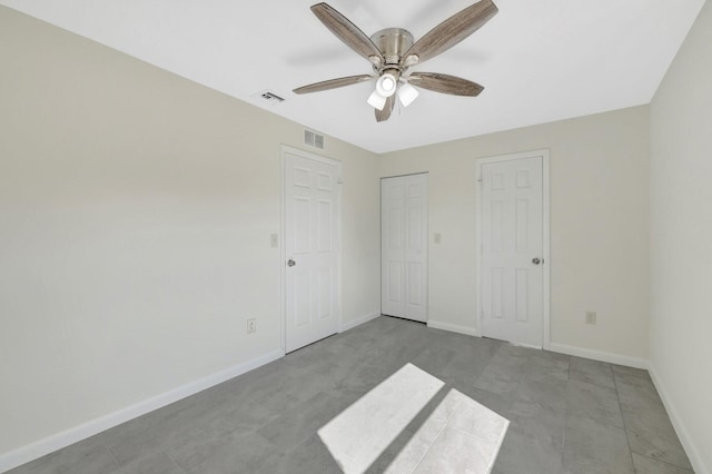 unfurnished bedroom with ceiling fan