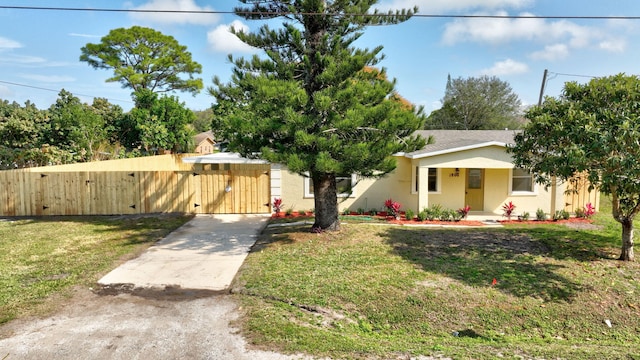 ranch-style house with a front lawn