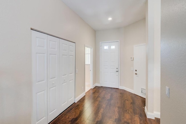 foyer featuring dark wood-type flooring