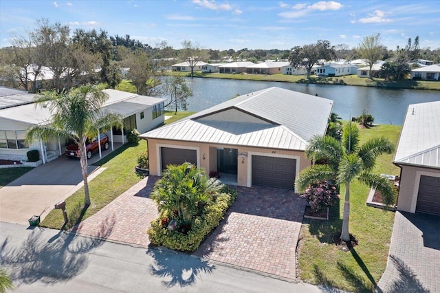 aerial view with a water view