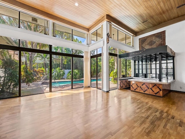 interior space featuring wood ceiling