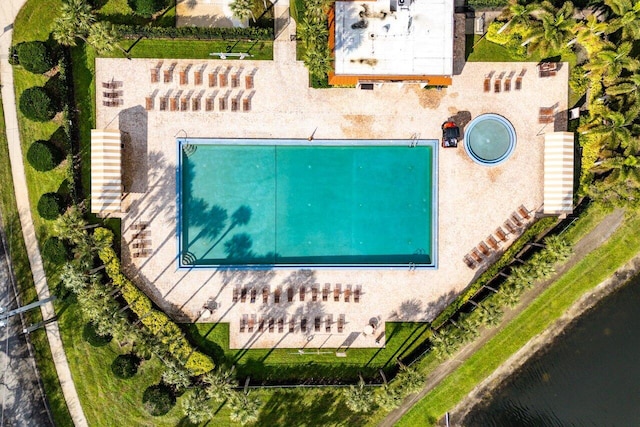 aerial view featuring a water view