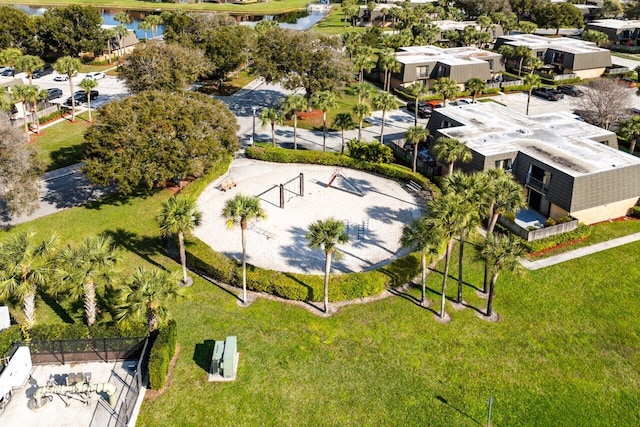 aerial view with a water view