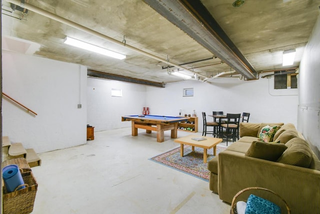 game room with concrete floors and billiards