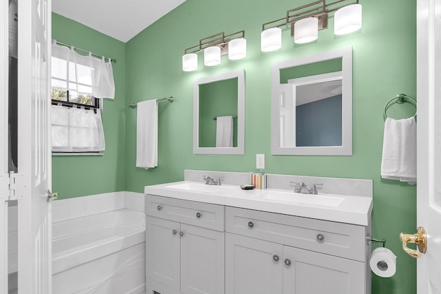 bathroom featuring vanity and a tub to relax in