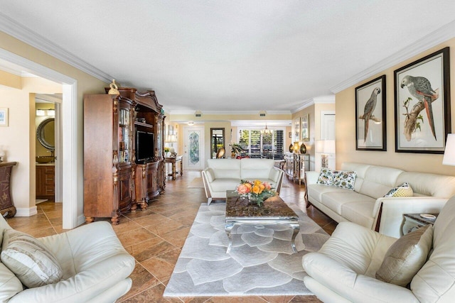 living room featuring ornamental molding